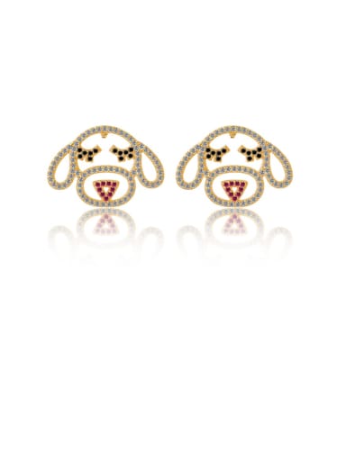 Brass Cubic Zirconia Dog Cute Stud Earring