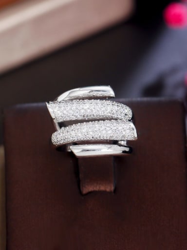 Brass Cubic Zirconia Double Layer Irregular Luxury Ring