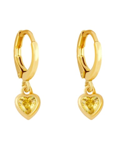 yellow Brass Cubic Zirconia Heart Minimalist Huggie Earring