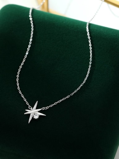 NS1104 ? Platinum ? 925 Sterling Silver Cubic Zirconia Star Dainty Necklace