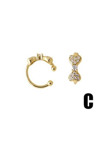 Brass Cubic Zirconia Bowknot Hip Hop Clip Earring