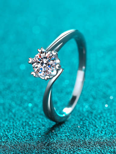 925 Sterling Silver Moissanite Flower Classic Band Ring