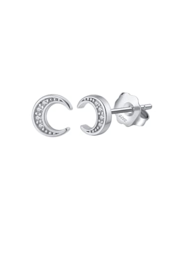 Platinum,0.79g 925 Sterling Silver Cubic Zirconia Moon Dainty Stud Earring