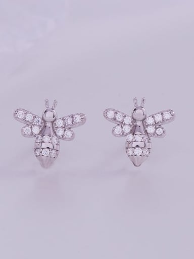 ES1550 Platinum 925 Sterling Silver Cubic Zirconia Bee Cute Stud Earring