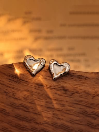 ES2599 platinum 925 Sterling Silver Heart Minimalist Stud Earring
