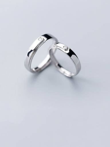 925 Sterling Silver Rhinestone Minimalist  Round Free Size Couple Ring