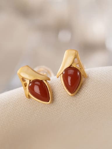 South Red (a pair) 925 Sterling Silver Carnelian Friut corn Vintage Stud Earring