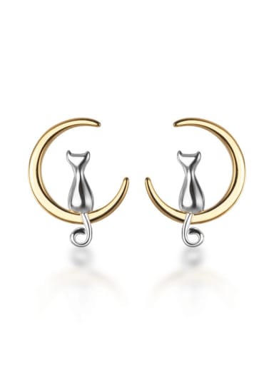 925 Sterling Silver Cat Moon Minimalist Stud Earring
