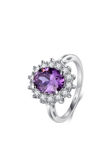 purple 925 Sterling Silver Cubic Zirconia Geometric Dainty Band Ring
