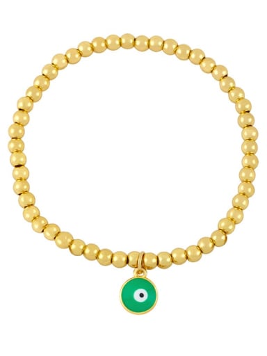 B (green eyes) Brass Enamel Flower Vintage Beaded Bracelet
