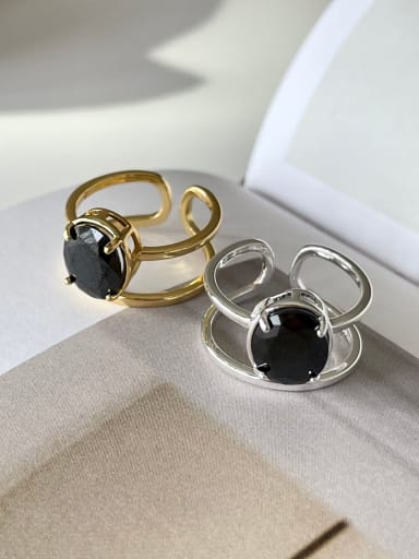 custom 925 Sterling Silver Obsidian Geometric Vintage Stackable Ring