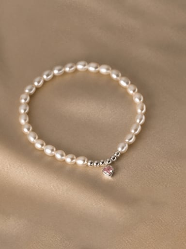 custom 925 Sterling Silver Imitation Pearl Heart Minimalist Stretch Bracelet