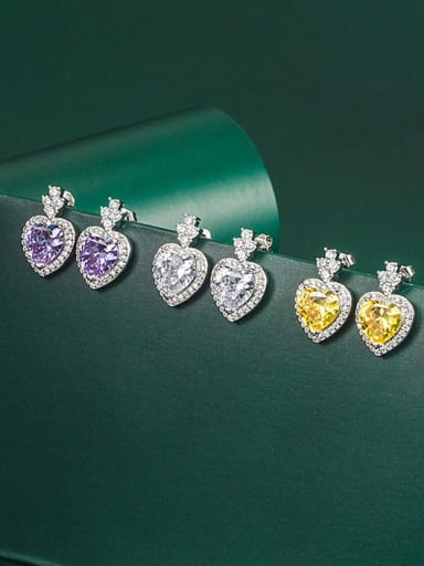 Brass Cubic Zirconia Multi Color Heart Dainty Stud Earring