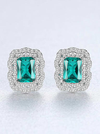 925 Sterling Silver Classic Square Cubic Zirconia   Stud Earring