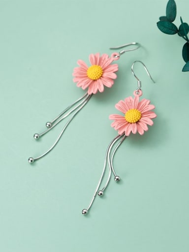 925 Sterling Silver Resin Flower Minimalist Hook Earring
