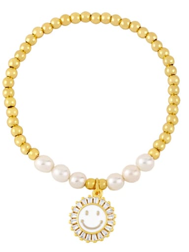 white Brass Imitation Pearl Enamel Smiley Trend Beaded Bracelet