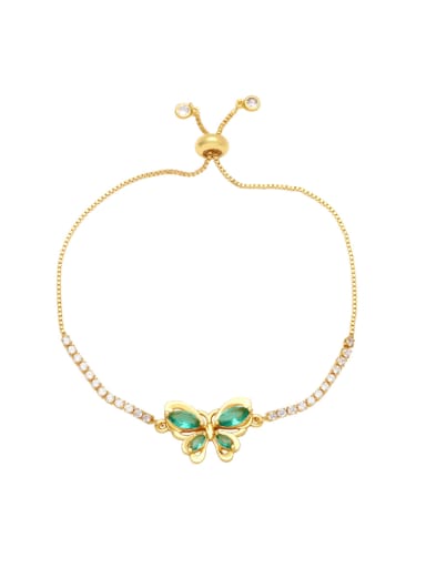 green Brass Cubic Zirconia Butterfly Vintage Adjustable Bracelet