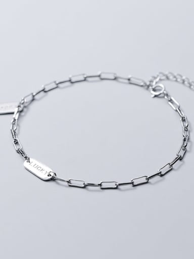 925 Sterling Silver Simple square brand letters LUCKY chain bracelet