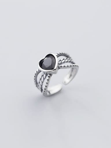 925 Sterling Silver Acrylic Black Heart Vintage Free Size Ring