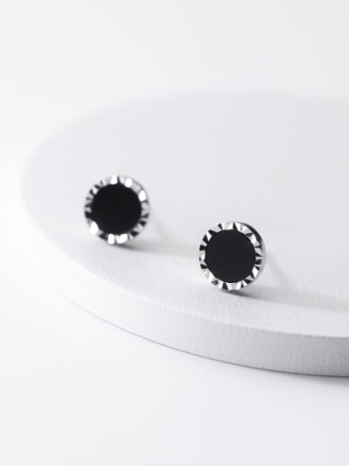 925 Sterling Silver Round Hip Hop Stud Earring