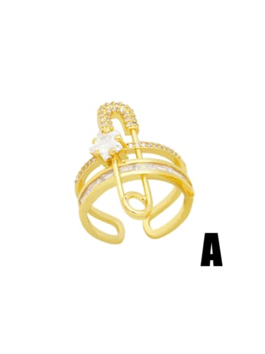 Brass Cubic Zirconia Star Hip Hop Stackable Ring