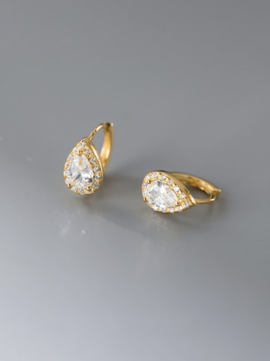 Gold 925 Sterling Silver Cubic Zirconia Water Drop Dainty Huggie Earring