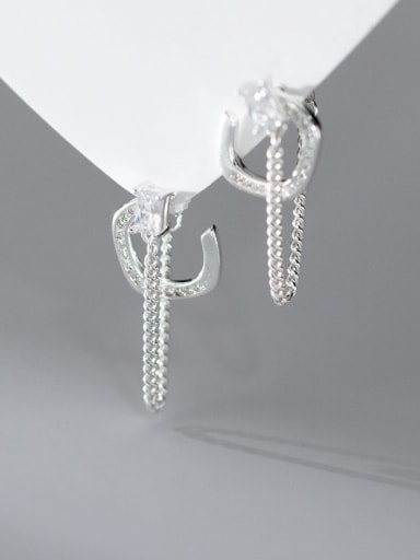 925 Sterling Silver Cubic Zirconia Geometric Tessel Minimalist Drop Earring