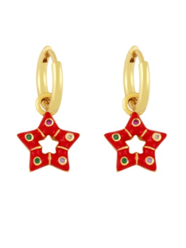 red Brass Multi Color Enamel Star Vintage Huggie Earring