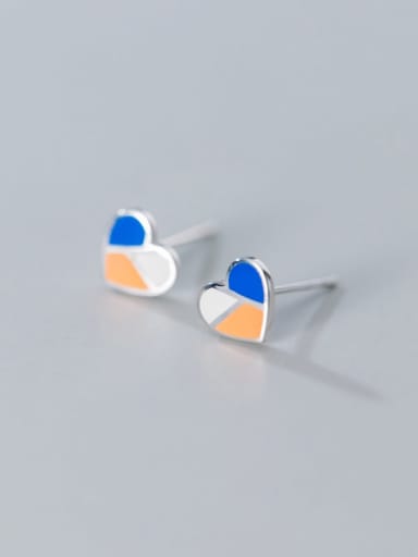 925 Sterling Silver Multi Color Enamel Heart Minimalist Stud Earring