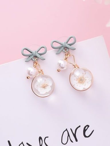 Zinc Alloy Imitation Pearl Multi Color Enamel Bowknot Cute Drop Earring