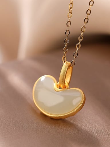 Gold  (Without Chain) 925 Sterling Silver Jade Vintage Heart  Pendant
