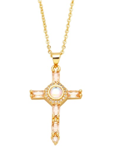 champagne Brass Cubic Zirconia Cross Vintage Regligious Necklace