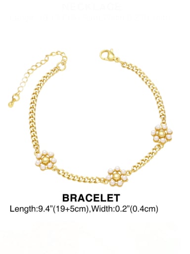 Bracelet Brass Imitation Pearl Vintage Flower  Bangle and Necklace Set