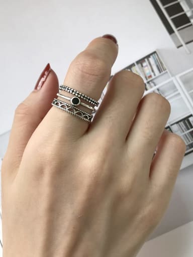 925 Sterling Silver Enamel Black Triangle Artisan Stackable Ring