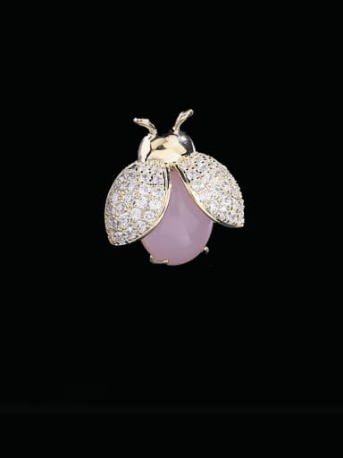 Pink Brass Cubic Zirconia Insect Cute Brooch