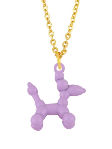 purple Brass Enamel Cute Dog Pendant Necklace