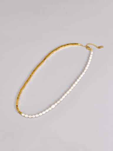 Titanium Steel Freshwater Pearl Heart Hip Hop Asymmetrical Chain Necklace