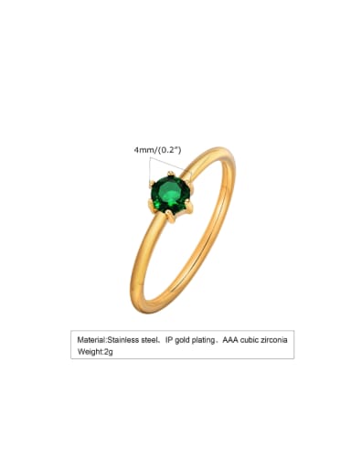 RC 628 green zircon Stainless steel Cubic Zirconia Geometric Minimalist Band Ring