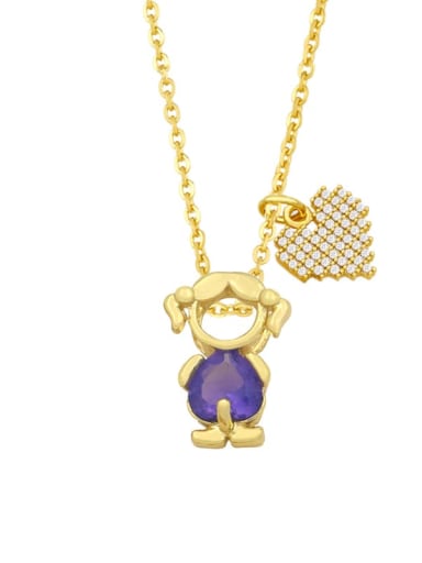 C (Girl Purple) Brass Cubic Zirconia Enamel Angel Cute Necklace