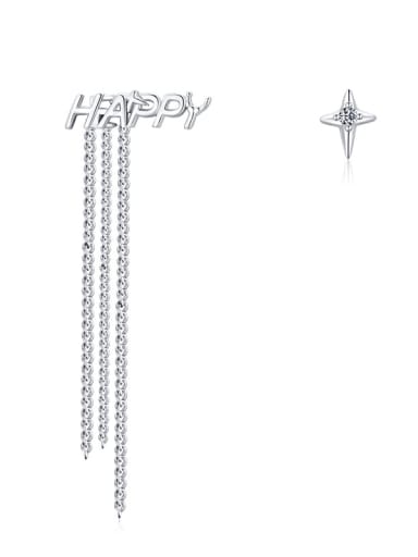 925 Sterling Silver Asymmetrical Letter Tassel Minimalist Drop Earring