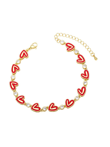 red Brass Cubic Zirconia Multi Color Enamel Heart Vintage Bracelet