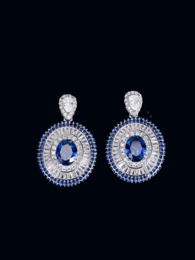 Blue glass earrings Brass Cubic Zirconia Luxury Round Earring Ring and Necklace Set