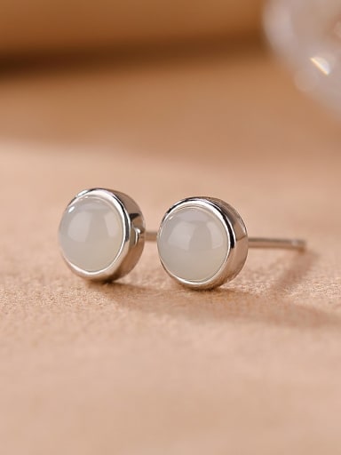 White jade style 925 Sterling Silver Bead Round Vintage Stud Earring
