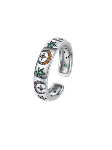 925 Sterling Silver Cubic Zirconia Star Moon Vintage Band Ring