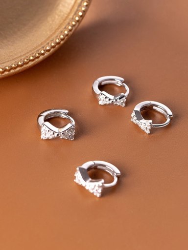 925 Sterling Silver Cubic Zirconia Bowknot Minimalist Huggie Earring