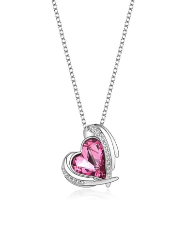 JYXZ 022 (pink) 925 Sterling Silver Austrian Crystal Heart Classic Necklace