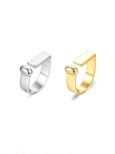 925 Sterling Silver With Gold Plated Simplistic Smooth Geometric Free Size Rings