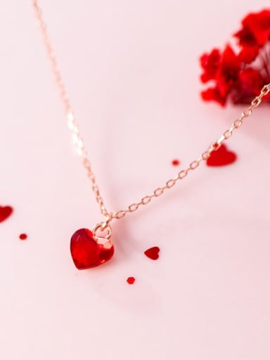 925 Sterling Silver Red Heart Minimalist Necklace