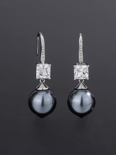 Grey bead earrings Brass Imitation Pearl Geometric Minimalist Hook Earring