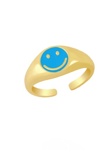 blue Brass Enamel Smiley Hip Hop Band Ring
